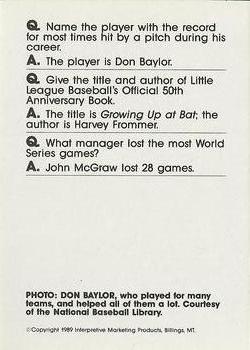 1990 Interpretive Marketing Baseball Wit #5 Don Baylor Back