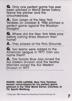 1990 Interpretive Marketing Baseball Wit #7 Don Larsen Back