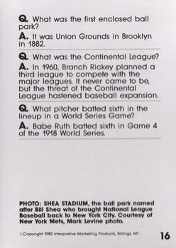 1990 Interpretive Marketing Baseball Wit #16 Shea Stadium Back