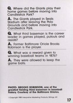 1990 Interpretive Marketing Baseball Wit #17 Brooks Robinson Back