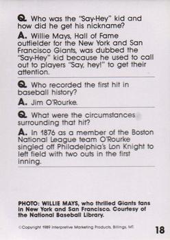 1990 Interpretive Marketing Baseball Wit #18 Willie Mays Back