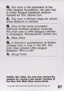 1990 Interpretive Marketing Baseball Wit #27 Bill Shea Back