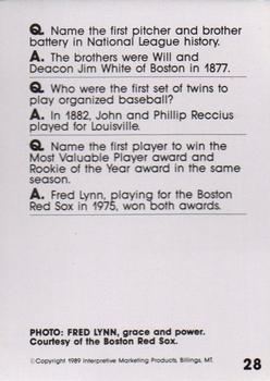 1990 Interpretive Marketing Baseball Wit #28 Fred Lynn Back