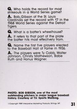 1990 Interpretive Marketing Baseball Wit #31 Bob Gibson Back