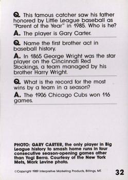1990 Interpretive Marketing Baseball Wit #32 Gary Carter Back