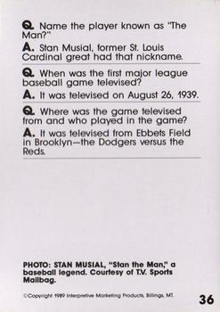 1990 Interpretive Marketing Baseball Wit #36 Stan Musial Back