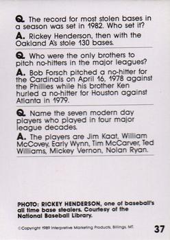 1990 Interpretive Marketing Baseball Wit #37 Rickey Henderson Back