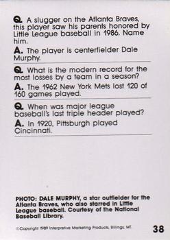 1990 Interpretive Marketing Baseball Wit #38 Dale Murphy Back
