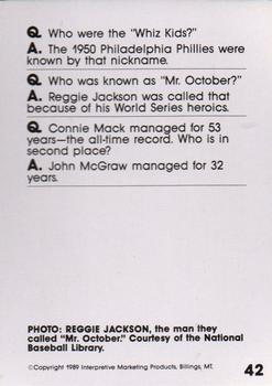1990 Interpretive Marketing Baseball Wit #42 Reggie Jackson Back