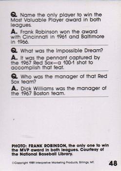 1990 Interpretive Marketing Baseball Wit #48 Frank Robinson Back