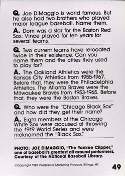 1990 Interpretive Marketing Baseball Wit #49 Joe DiMaggio Back