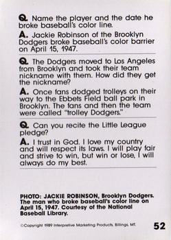 1990 Interpretive Marketing Baseball Wit #52 Jackie Robinson Back