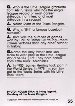 1990 Interpretive Marketing Baseball Wit #55 Nolan Ryan Back