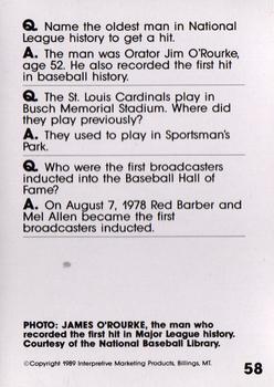 1990 Interpretive Marketing Baseball Wit #58 James O'Rourke Back