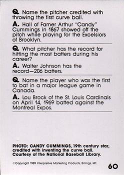 1990 Interpretive Marketing Baseball Wit #60 Candy Cummings Back