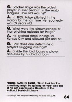 1990 Interpretive Marketing Baseball Wit #64 Satchel Paige Back