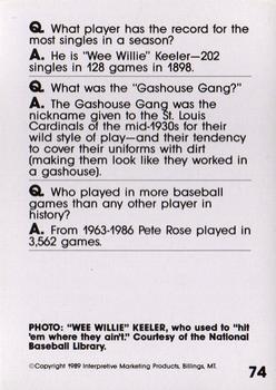 1990 Interpretive Marketing Baseball Wit #74 Wee Willie Keeler Back