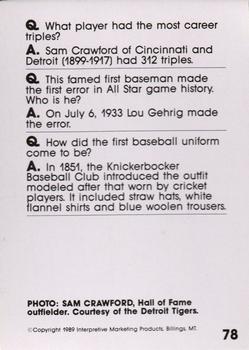 1990 Interpretive Marketing Baseball Wit #78 Sam Crawford Back