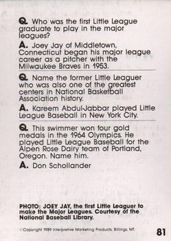 1990 Interpretive Marketing Baseball Wit #81 Joe Jay Back