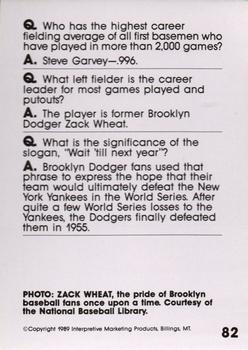 1990 Interpretive Marketing Baseball Wit #82 Zack Wheat Back