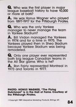 1990 Interpretive Marketing Baseball Wit #84 Honus Wagner Back