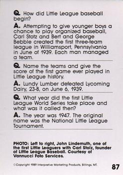 1990 Interpretive Marketing Baseball Wit #87 John Lindemuth / Carl Stotz Back