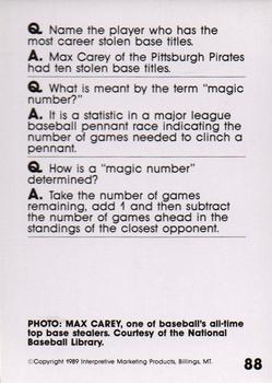 1990 Interpretive Marketing Baseball Wit #88 Max Carey Back