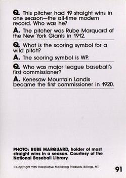 1990 Interpretive Marketing Baseball Wit #91 Rube Marquard Back