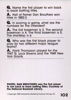 1990 Interpretive Marketing Baseball Wit #102 Dan Brouthers Back