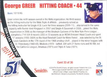 2014 Brandt Las Vegas 51s #33 George Greer Back