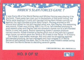 1988 Fleer - World Series Glossy #9 Hrbek's Slam Forces Game 7 Back