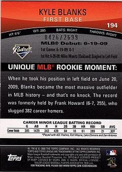 2009 Topps Unique #194 Kyle Blanks Back