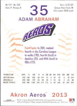 2013 Grandstand Akron Aeros #NNO Adam Abraham Back