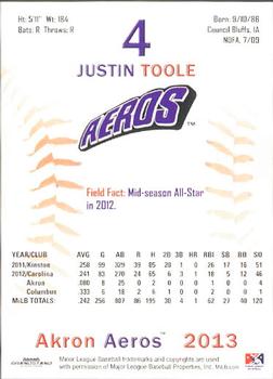 2013 Grandstand Akron Aeros #NNO Justin Toole Back