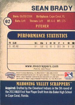 2014 Choice Mahoning Valley Scrappers #2 Sean Brady Back