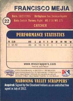 2014 Choice Mahoning Valley Scrappers #22 Francisco Mejia Back