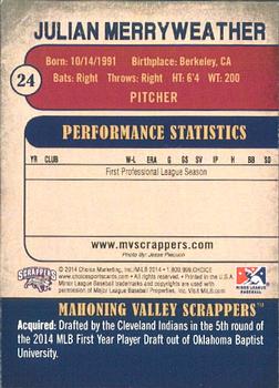2014 Choice Mahoning Valley Scrappers #24 Julian Merryweather Back