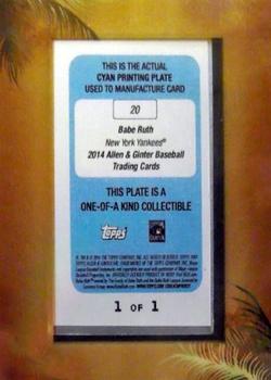 2014 Topps Allen & Ginter - Mini Framed Printing Plates Cyan #20 Babe Ruth Back