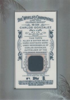 2014 Topps Allen & Ginter - Mini Framed Relics #RB-CGN Carlos Gonzalez Back