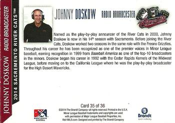 2014 Brandt Sacramento River Cats #35 Johnny Doskow Back