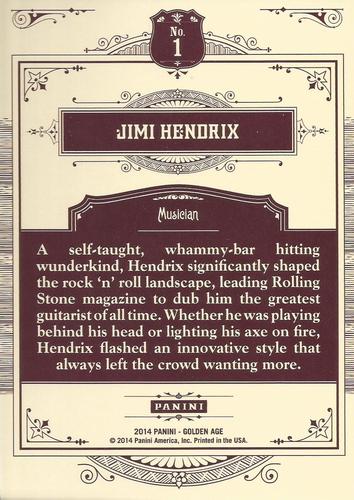2014 Panini Golden Age - 5x7 Box Toppers #1 Jimi Hendrix Back