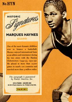 2014 Panini Golden Age - Historic Signatures #HYN Marques Haynes Back