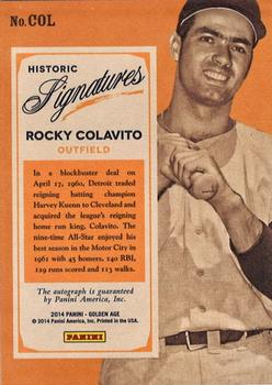 2014 Panini Golden Age - Historic Signatures #COL Rocky Colavito Back