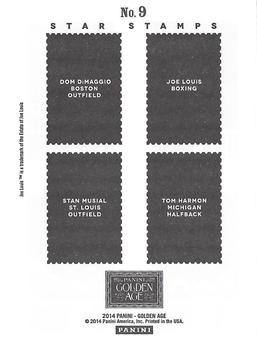 2014 Panini Golden Age - Star Stamps #9 Stan Musial / Tom Harmon / Dom DiMaggio / Joe Louis Back