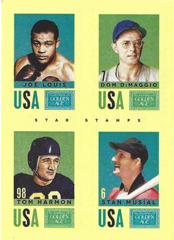 2014 Panini Golden Age - Star Stamps #9 Stan Musial / Tom Harmon / Dom DiMaggio / Joe Louis Front