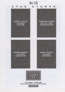 2014 Panini Golden Age - Star Stamps #13 Kenesaw Mountain Landis / Swede Risberg / Eddie Cicotte / Happy Felsch Back