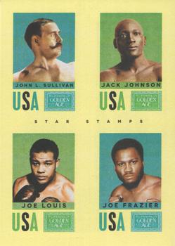 2014 Panini Golden Age - Star Stamps #19 Jack Johnson / Joe Frazier / John L. Sullivan / Joe Louis Front