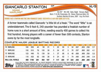 2014 Topps National League All-Stars #NL-13 Giancarlo Stanton Back