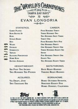 2011 Topps Allen & Ginter - Glossy #70 Evan Longoria Back