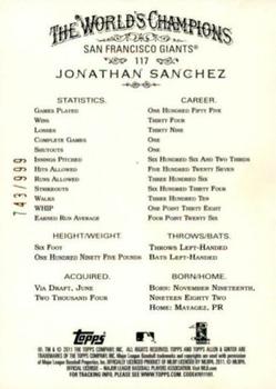 2011 Topps Allen & Ginter - Glossy #117 Jonathan Sanchez Back